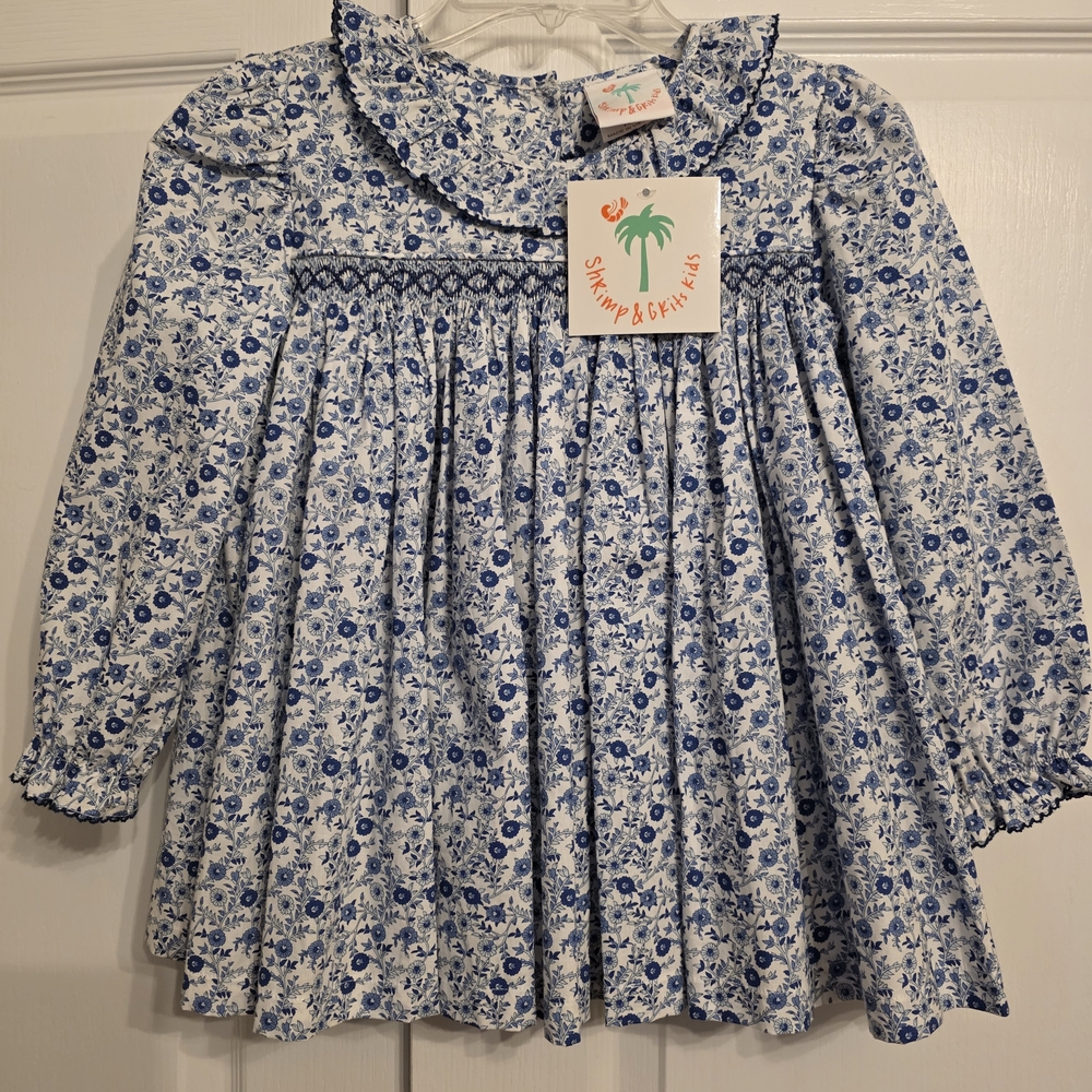 Shrimp & Grits Kids Blue Ella Forget Me Not Blouse Size 6 NEW